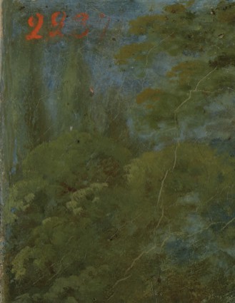 Portret kobiety siedzącej pod drzewem z książką w ręku i spoczywającego u jej stóp brązowego pieska.
